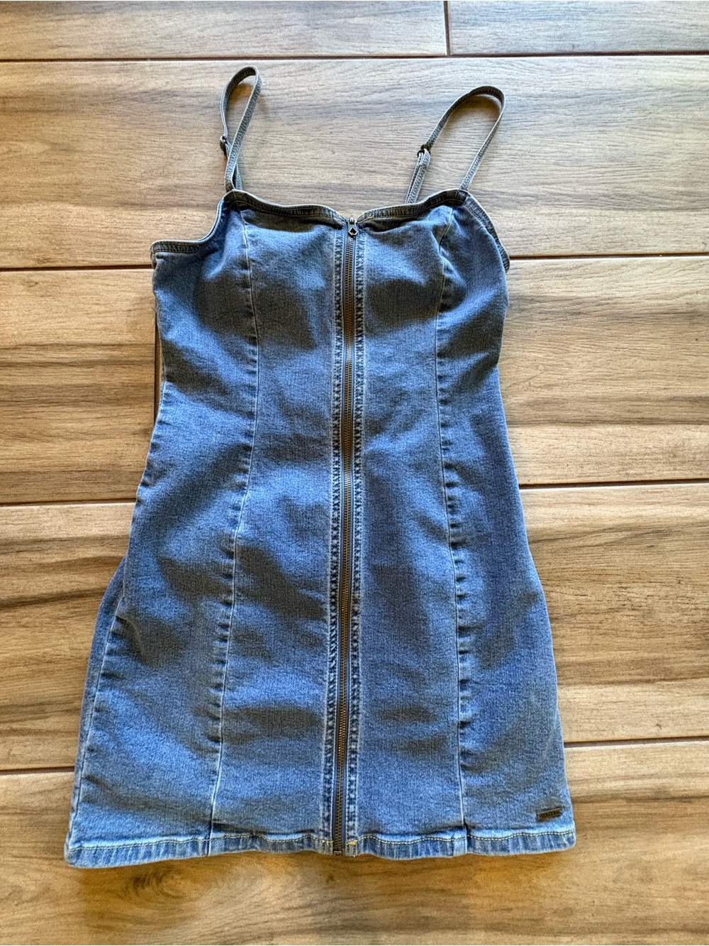 Volcom Blue Denim Zip-Front Spaghetti Strap Mini Dress S